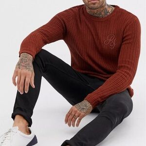 River Island ribbed crew neck sweater Rust Size XL Fitted